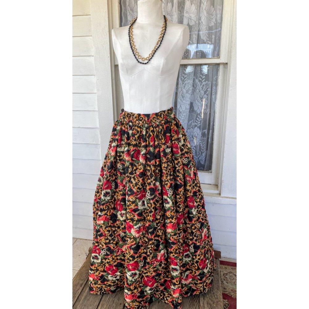 Vintage 1960s Puffy Crinoline Maxi Skirt Metallic Floral - Picture 1 of 15